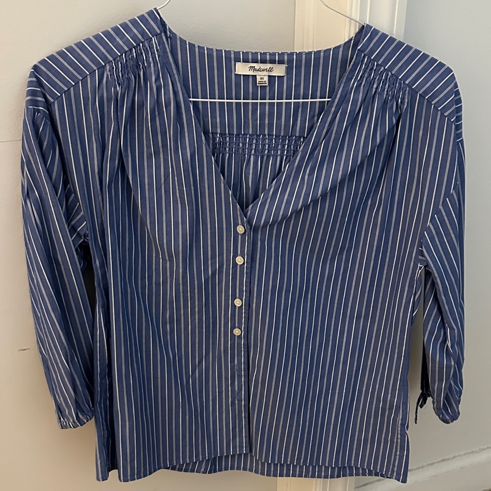 Madewell Blue Striped Button-Down Blouse